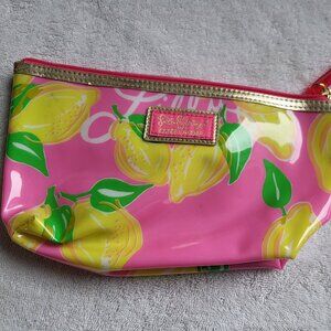 Lilly Pulitzer For Estee Lauder PVC Pink Lemon Zipper Cosmetics Bag GUC SEE PICS